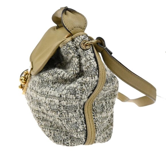CHLOE Logo Elsie 2Way Shoulder Hand Bag Tweed Leather Beige GHW Italy 64YH768 - Picture 2 of 16
